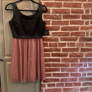 Jack BB Dakota Faux Leather Chiffon Pleated Dress